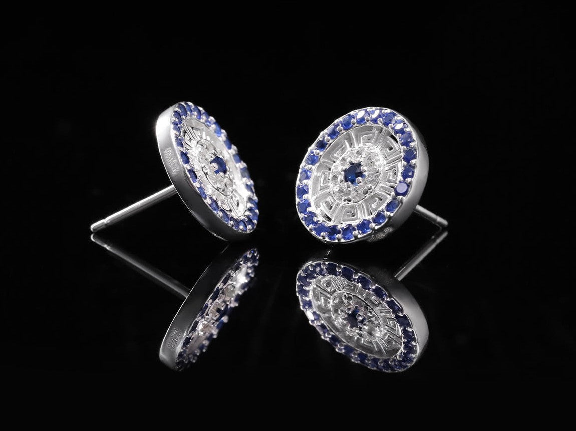 Mistveil Sun-Drum Glazed Silver Auspicious Stud Earrings