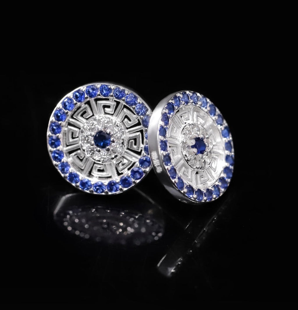 Mistveil Sun-Drum Glazed Silver Auspicious Stud Earrings