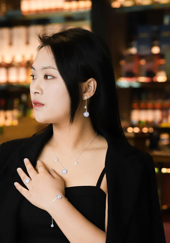 Mistveil Glazed-Drum Silver Auspicious Earrings