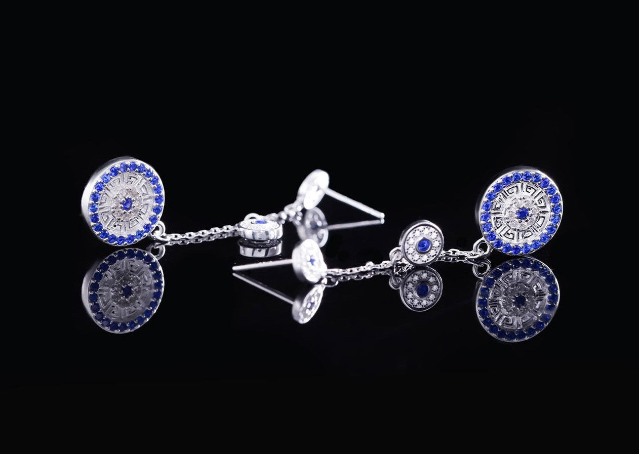 Mistveil Glazed-Drum Silver Auspicious Earrings