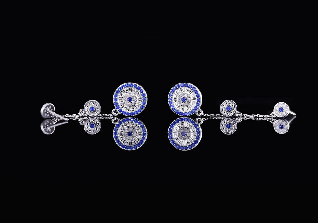 Mistveil Glazed-Drum Silver Auspicious Earrings