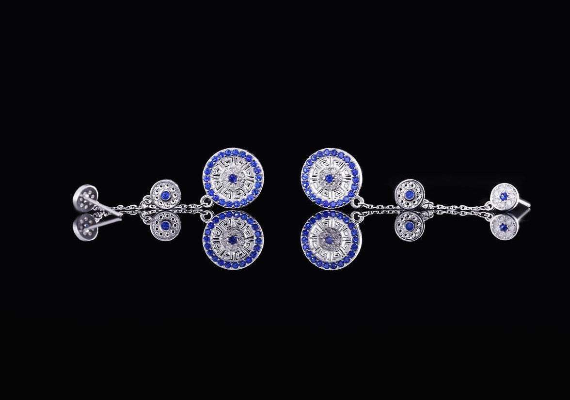 Mistveil Glazed-Drum Silver Auspicious Earrings