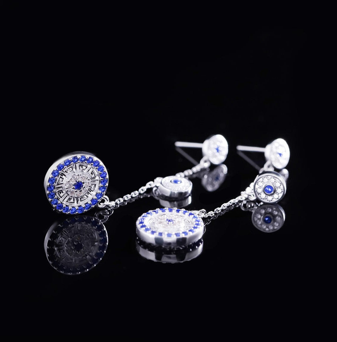 Mistveil Glazed-Drum Silver Auspicious Earrings