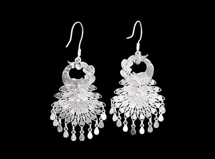 Mistveil Enameled Phoenix Silver Auspicious Earrings