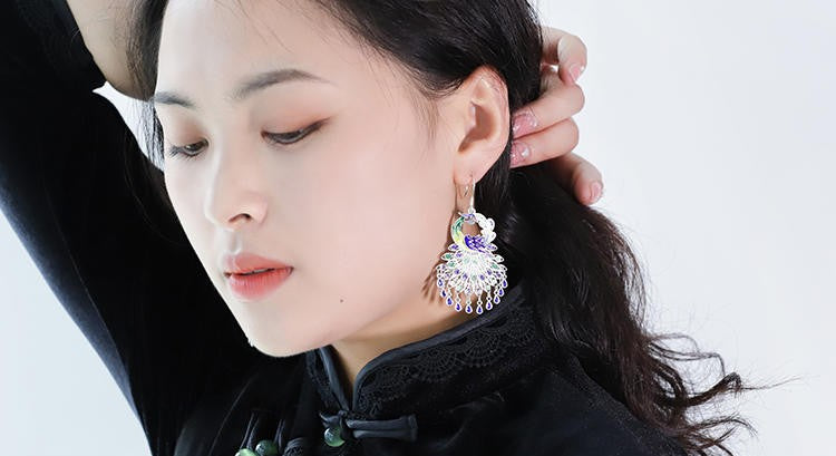 Mistveil Enameled Phoenix Silver Auspicious Earrings