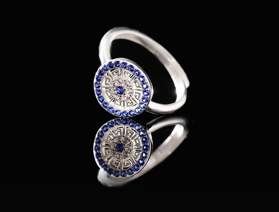 Mistveil Sun-Drum Glazed Silver Auspicious Ring