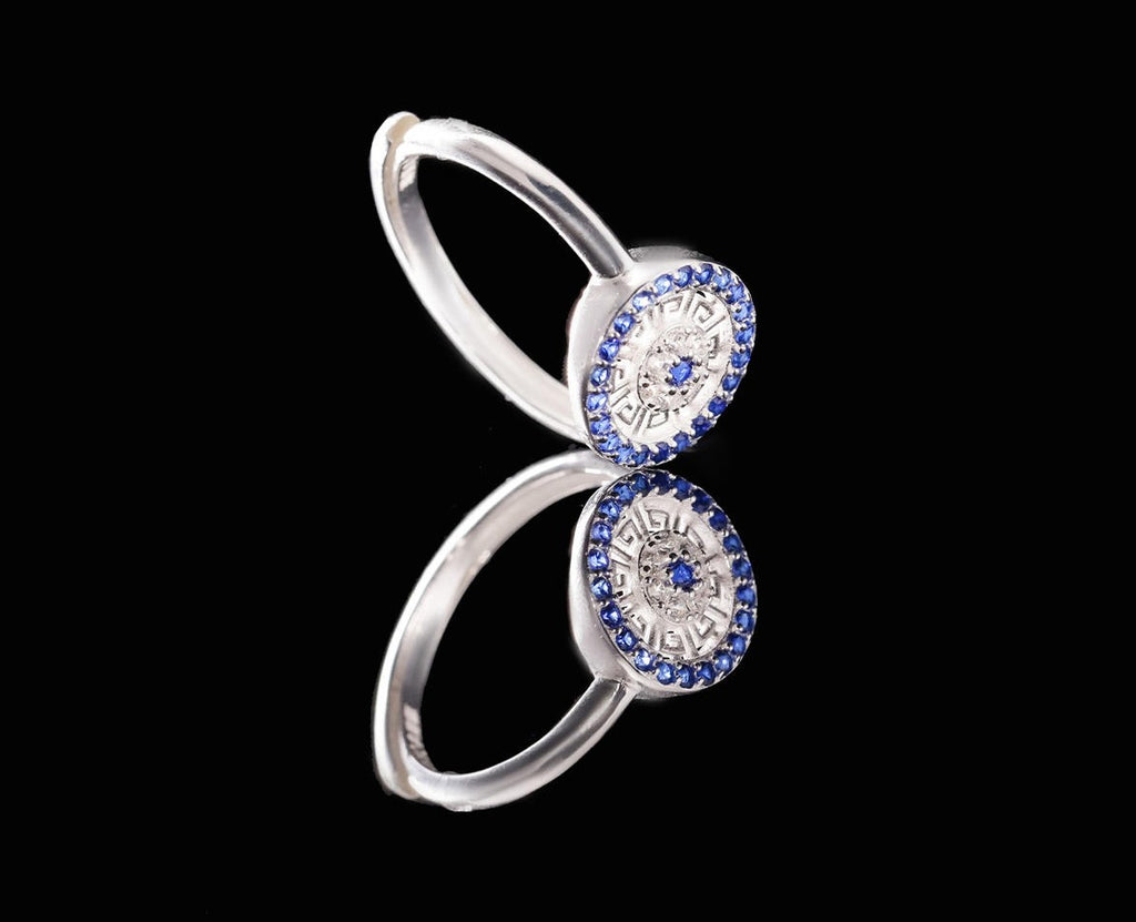 Mistveil Sun-Drum Glazed Silver Auspicious Ring