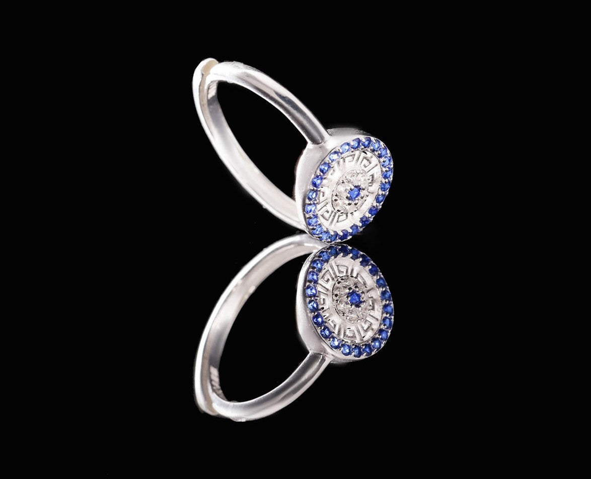 Mistveil Sun-Drum Glazed Silver Auspicious Ring