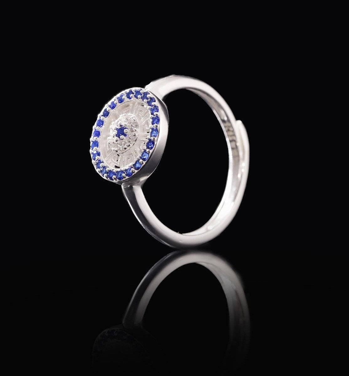 Mistveil Sun-Drum Glazed Silver Auspicious Ring