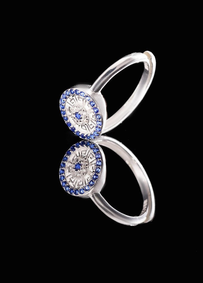 Mistveil Sun-Drum Glazed Silver Auspicious Ring