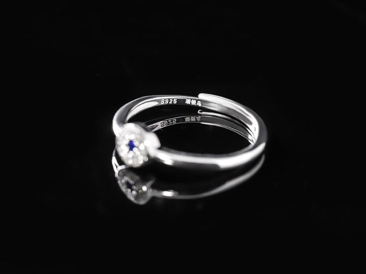 Mistveil Sun-Drum Glazed Silver Auspicious Ring