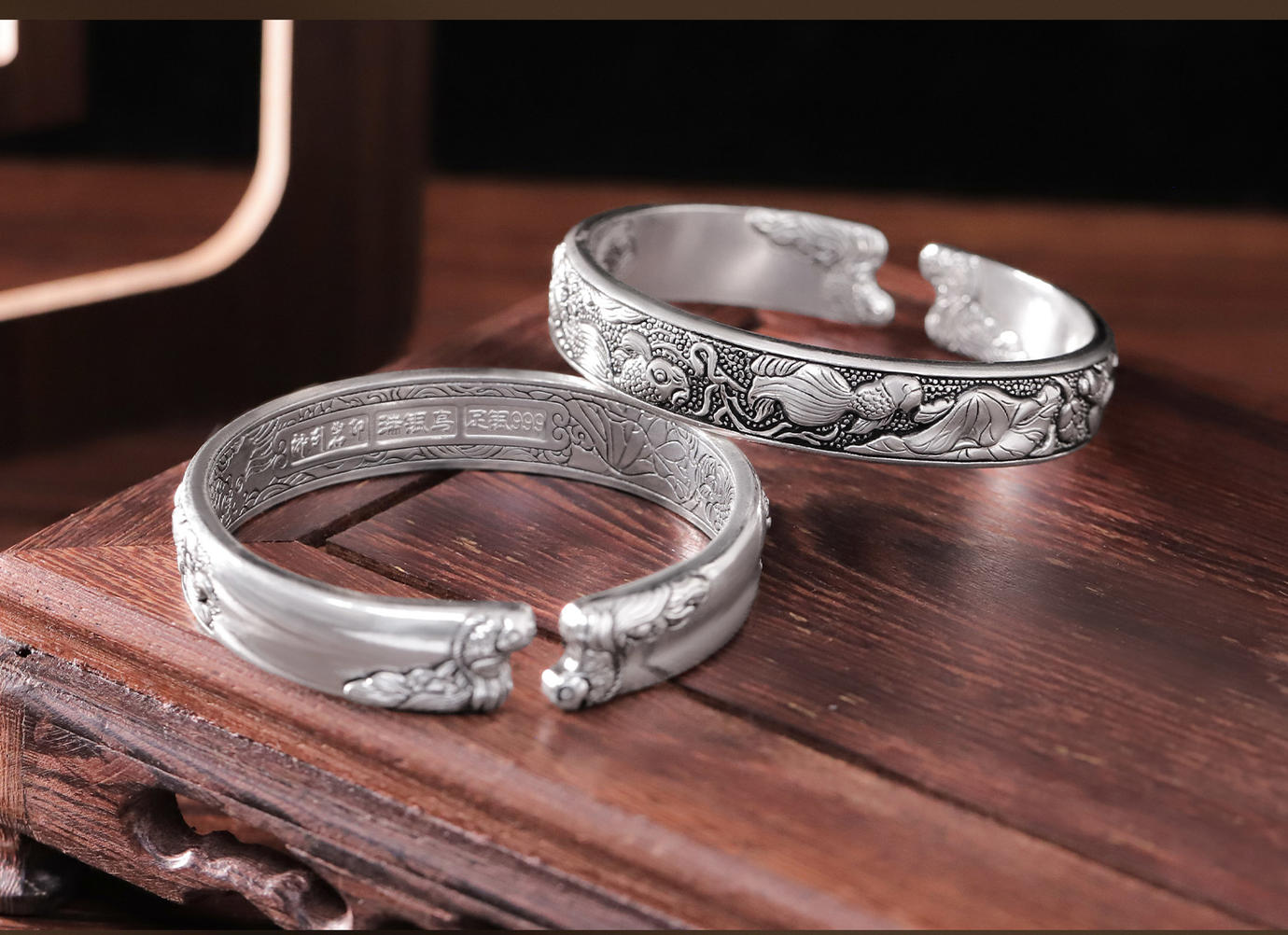 Mistveil Koi-Lotus Silver Prosperity Bangle