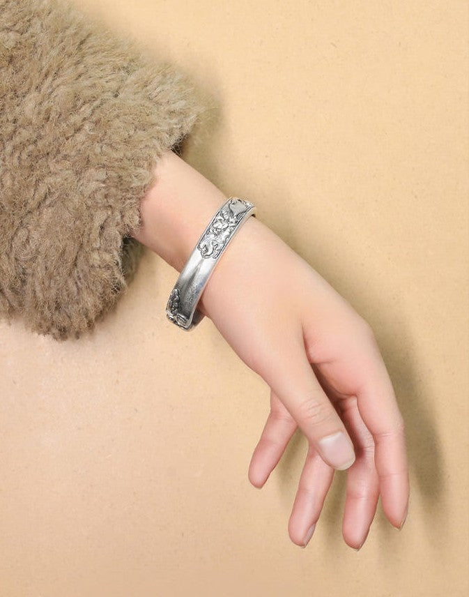 Mistveil Koi-Lotus Silver Prosperity Bangle