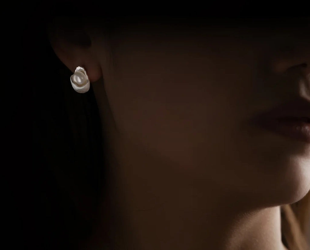 Mistveil Butterfly Pearl Heart Silver Cultural Earrings