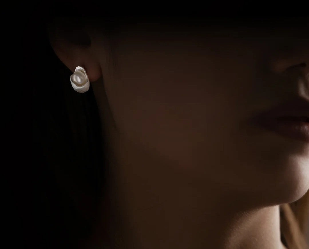 Mistveil Butterfly Pearl Heart Silver Cultural Earrings