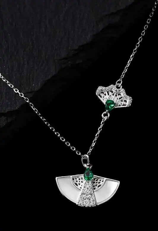 Mistveil Imperial-Fan Silver Heritage Jewelry Set