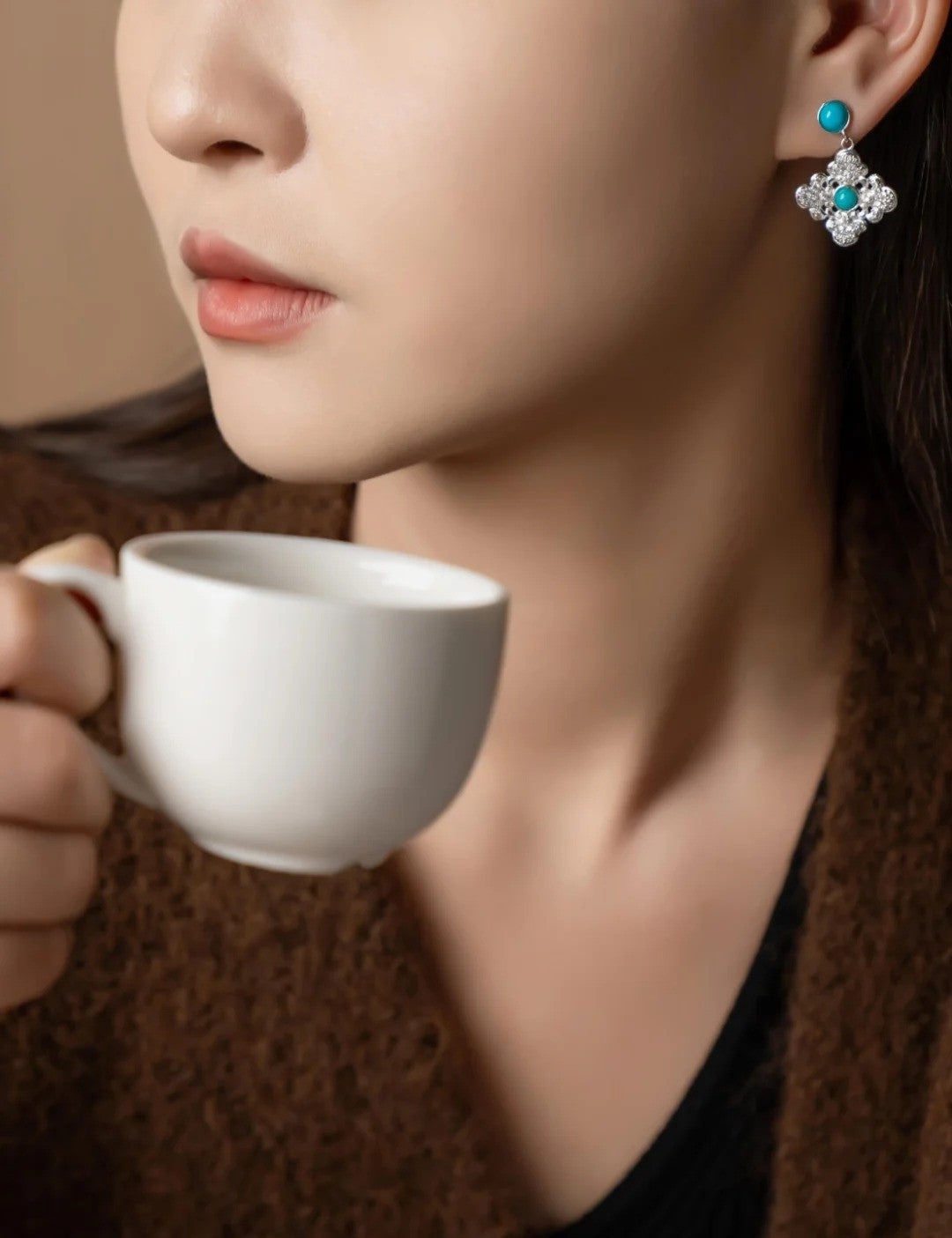 Mistveil Turquoise Floral Silver Elegant Jewelry Set