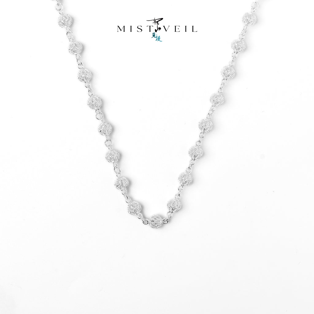 Mistveil Filigree-Ball Silver Auspicious Necklace
