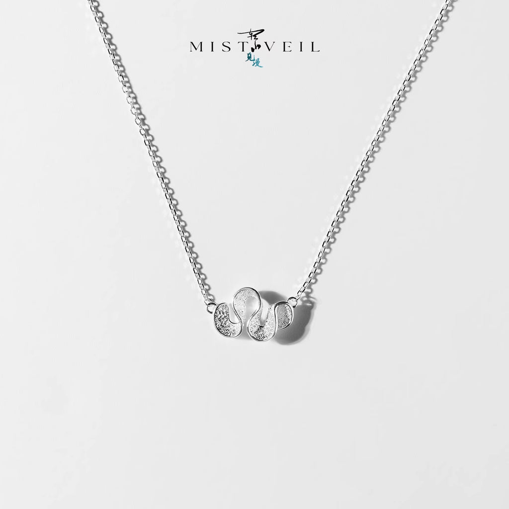 Mistveil Pleat-Inspired S-Curve Silver Cultural Necklace