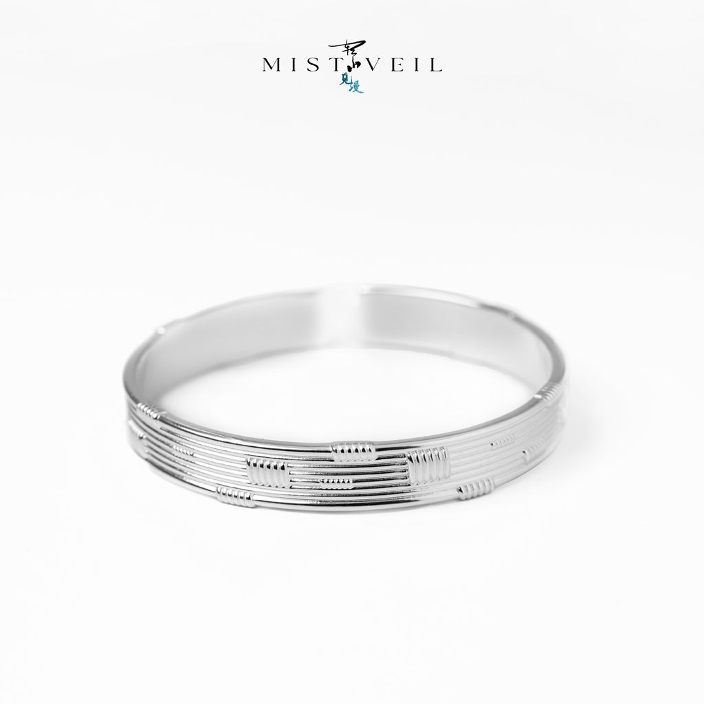 Mistveil Mountain‑Deity Silver Protective Bangle