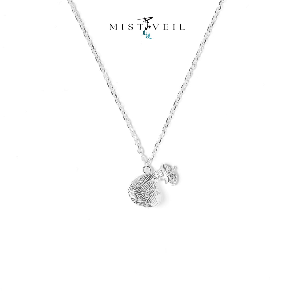 Mistveil Fortune‑Pouch Silver Auspicious Necklace