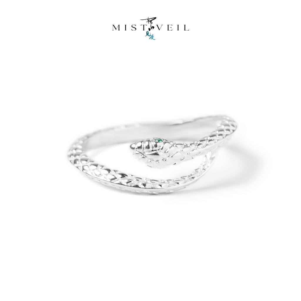 Mistveil Spirit-Snake Silver Protective Ring
