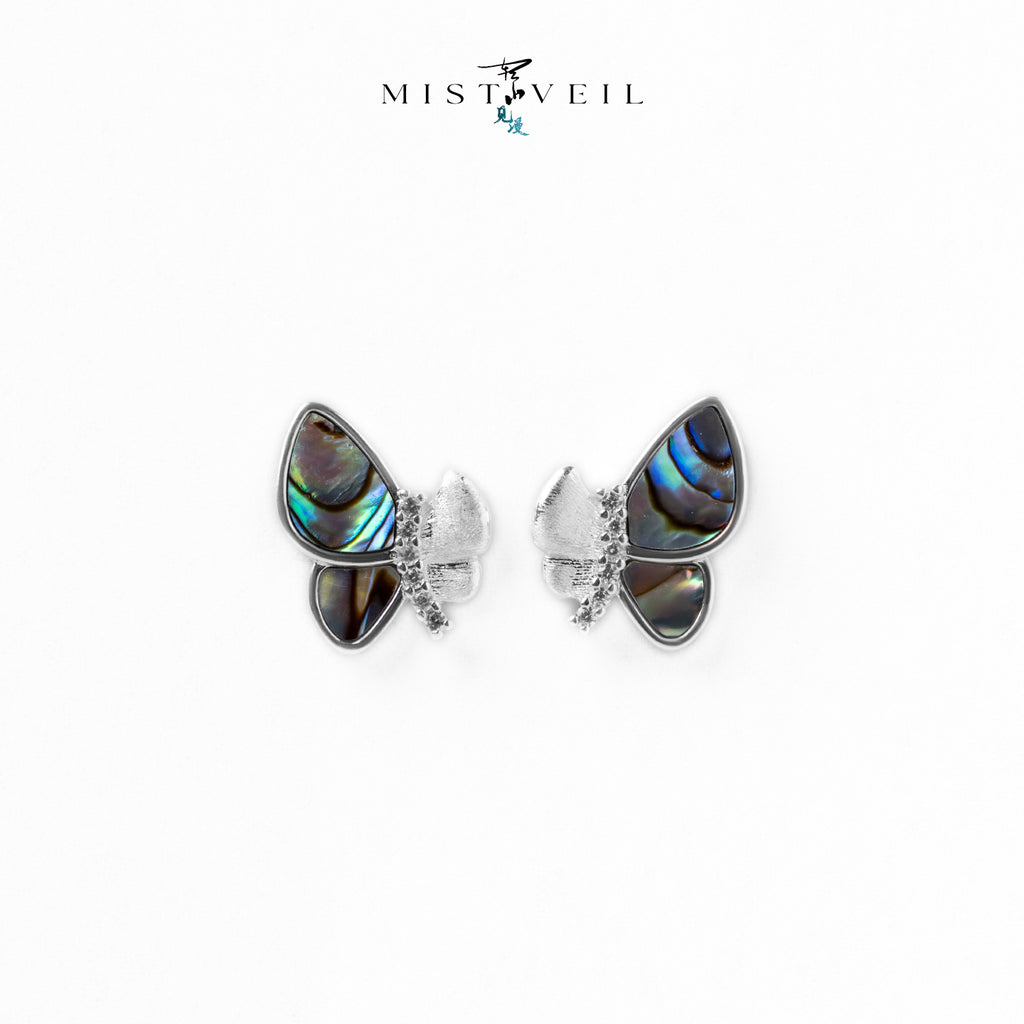 Mistveil Wild-Butterfly Silver Rebirth Stud Earrings