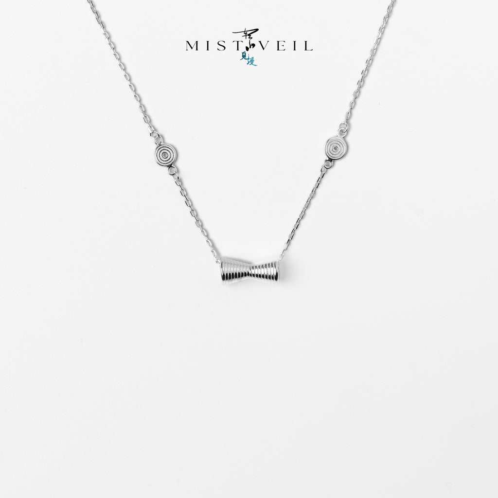 Mistveil Ornate-Drum Silver Rhythmic Necklace