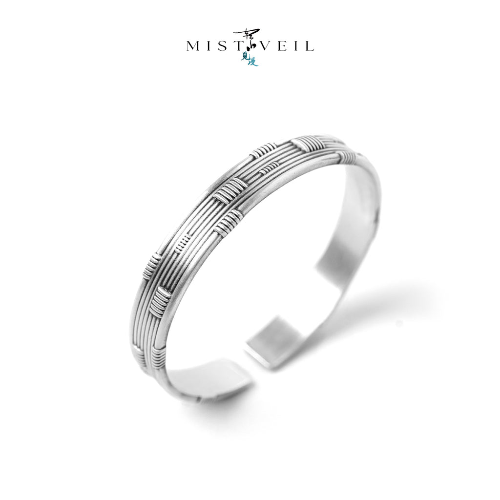 Mistveil Mountain‑Deity Silver Protective Bangle