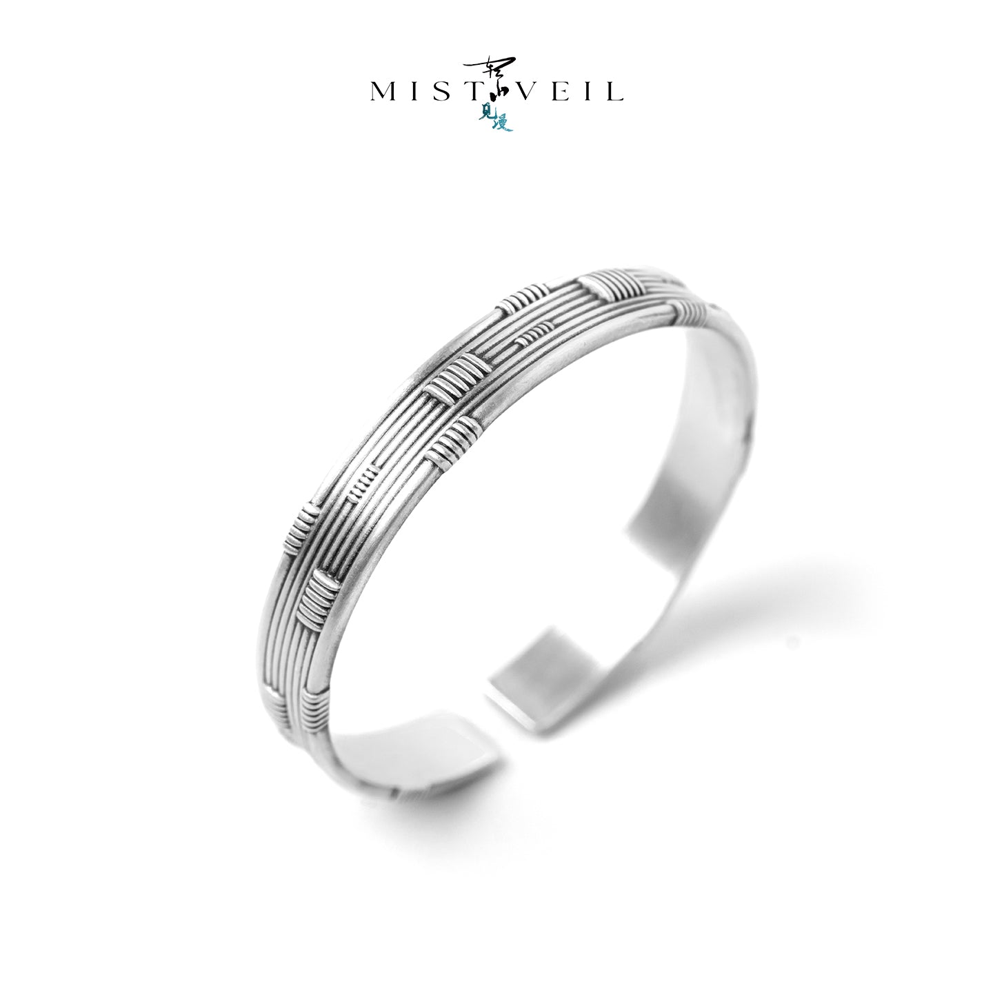Mistveil Mountain‑Deity Silver Protective Bangle