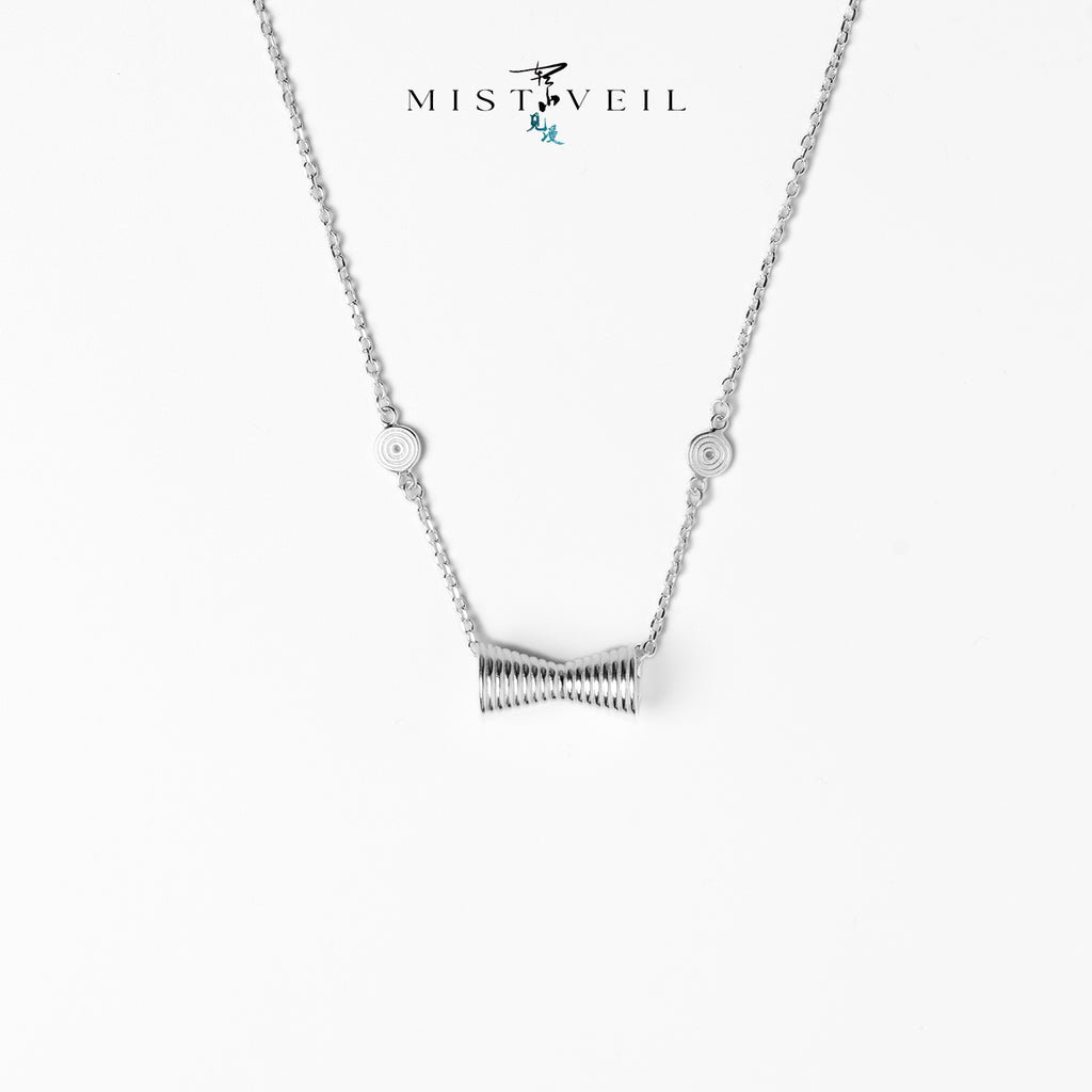 Mistveil Ornate-Drum Silver Rhythmic Necklace