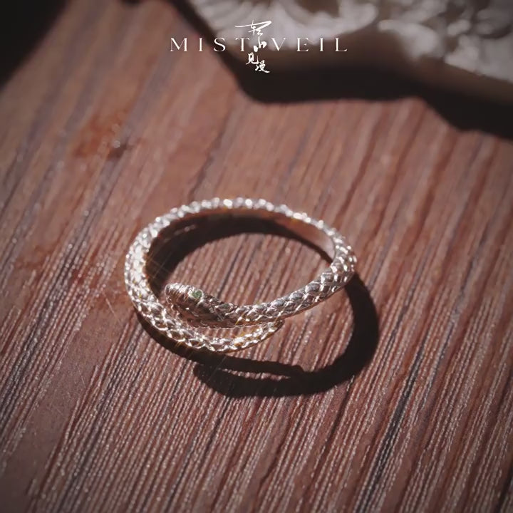 Mistveil Spirit-Snake Silver Protective Ring