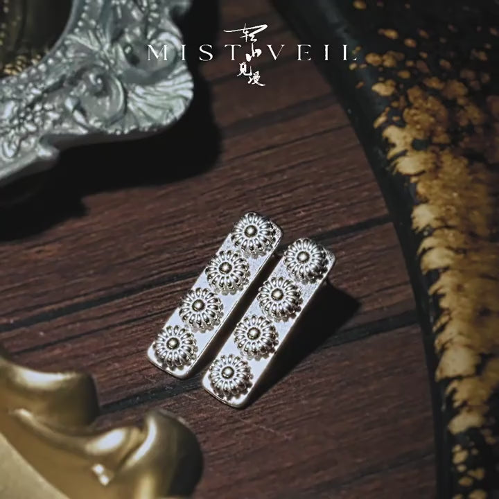 Mistveil Pine-Blossom Silver Auspicious Stud Earrings