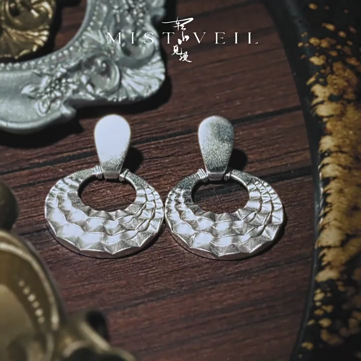 Mistveil Layered-Collar Heritage Silver Protective Earrings