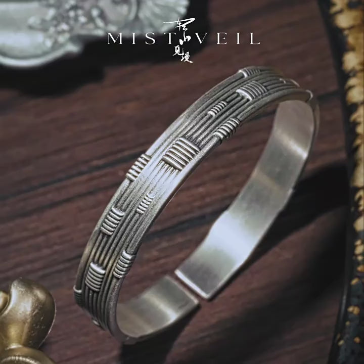 Mistveil Mountain‑Deity Silver Protective Bangle