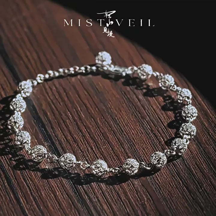 Mistveil Filigree‑Wish‑Ball Silver Poetic Bracelet