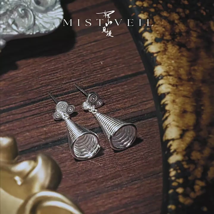 Mistveil Spiral-Blessing Silver Auspicious Earrings