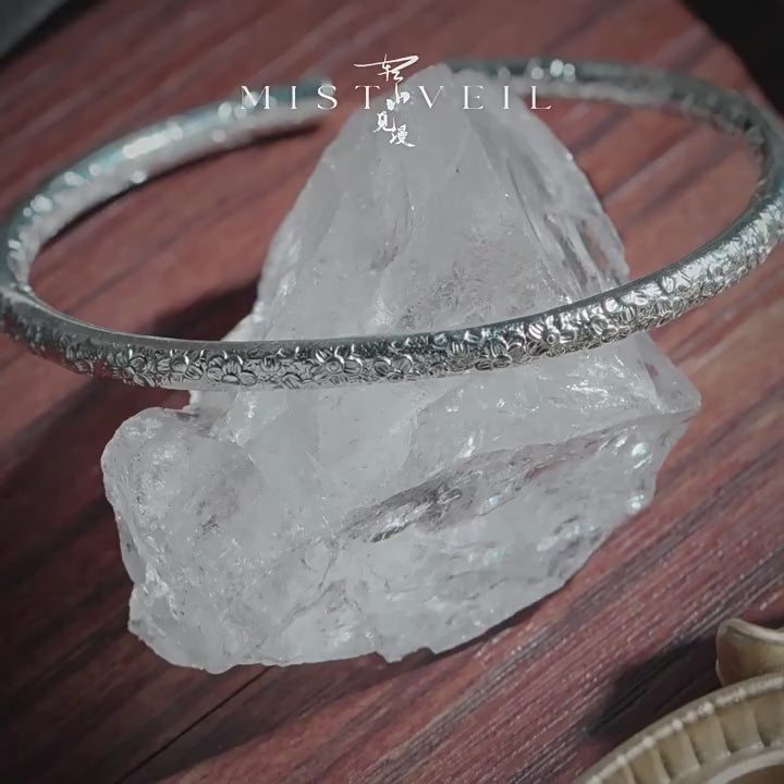 Mistveil Galaxy-Textured Silver Celestial Bangle