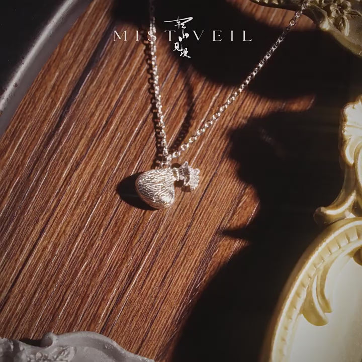 Mistveil Fortune‑Pouch Silver Auspicious Necklace