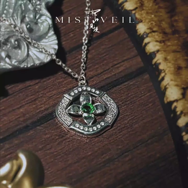 Mistveil Green‑Mountain‑Crossing Silver Poetic Necklace
