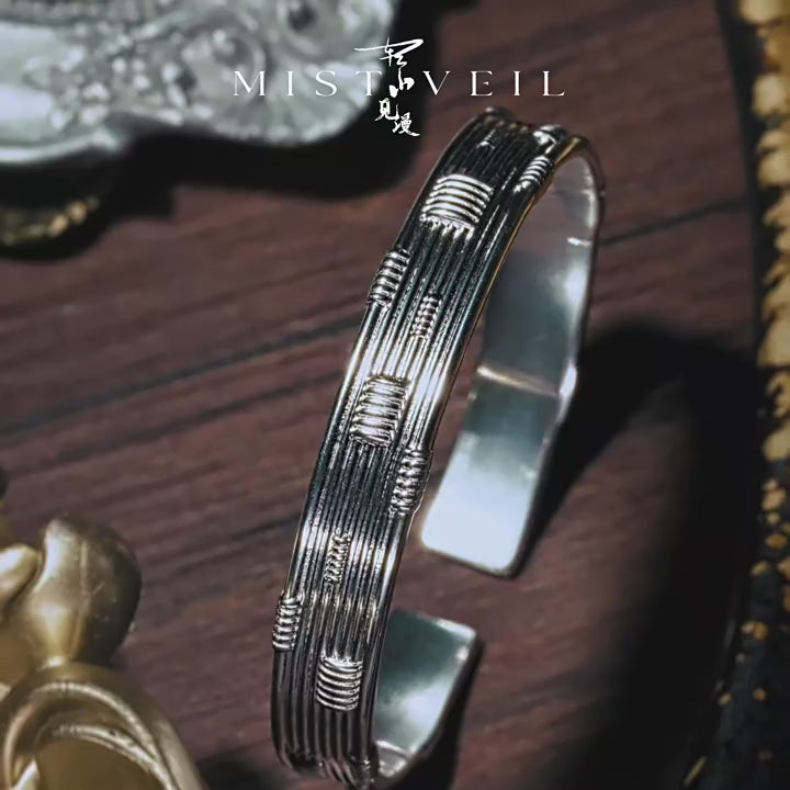 Mistveil Mountain‑Deity Silver Protective Bangle